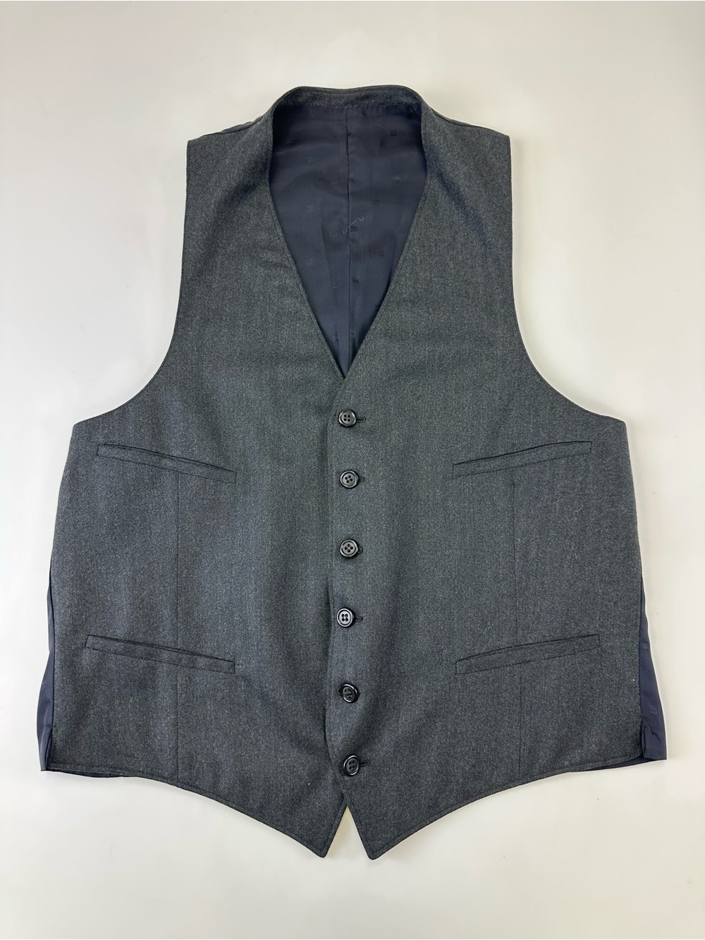 Mens Charcoal Herringbone Wool Lined Waistcoat Vest Fits 40